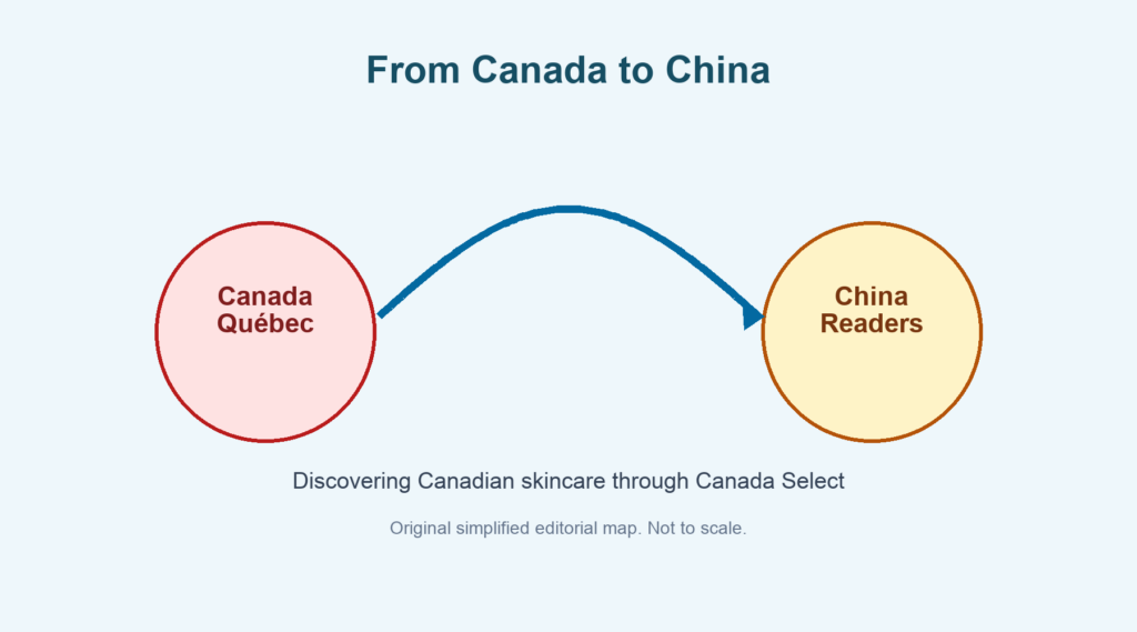Conceptual map showing Canada and Québec to China readers